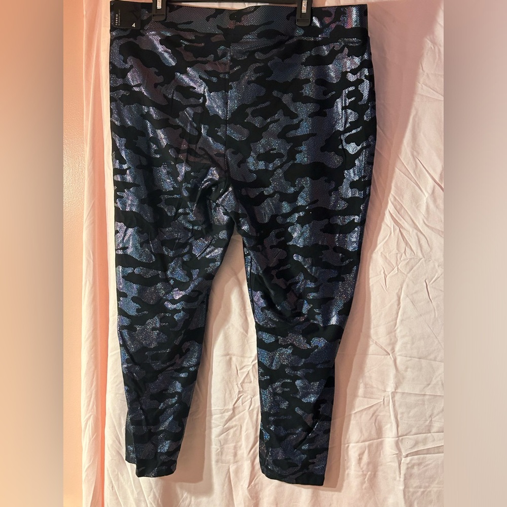 Torrid Black and Blue Metallic Glitter Camouflage Leggings